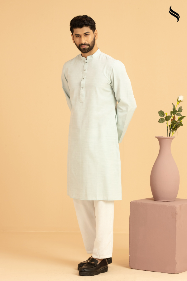 SEESHELL Men's Panjabi Premium Cotton Embossed Mint (Mint Color) 02