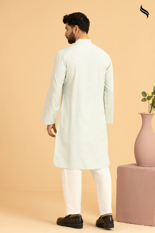SEESHELL Men's Panjabi Premium Cotton Embossed Mint (Mint Color) 03