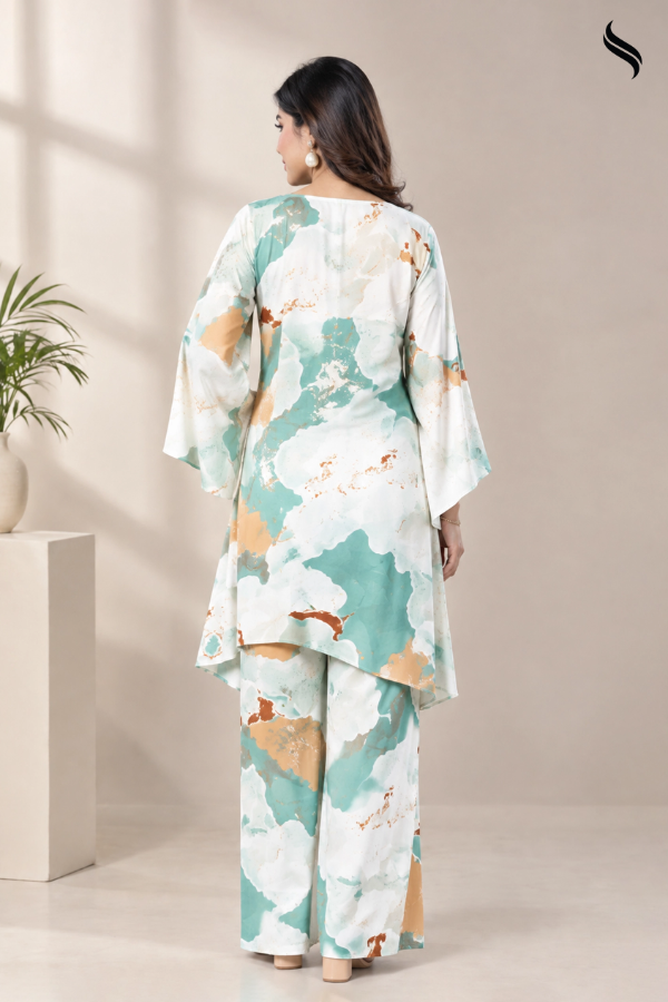 SEESHELL Women's 2pcs Set Printed Royal Silk (Off white- mint print Color) 02