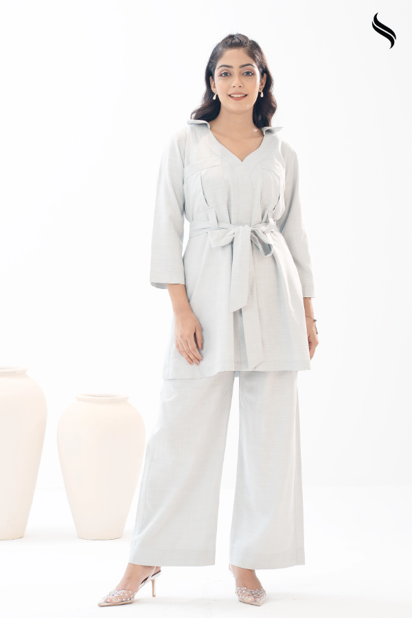 SEESHELL Women's Co Ord Remi Viscose Tie Front Cut Sew Mint