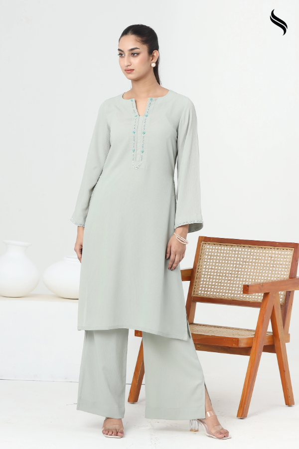 SEESHELL Women's Two Piece Blended Cotton Embroidery Mint (Mint Color) 01