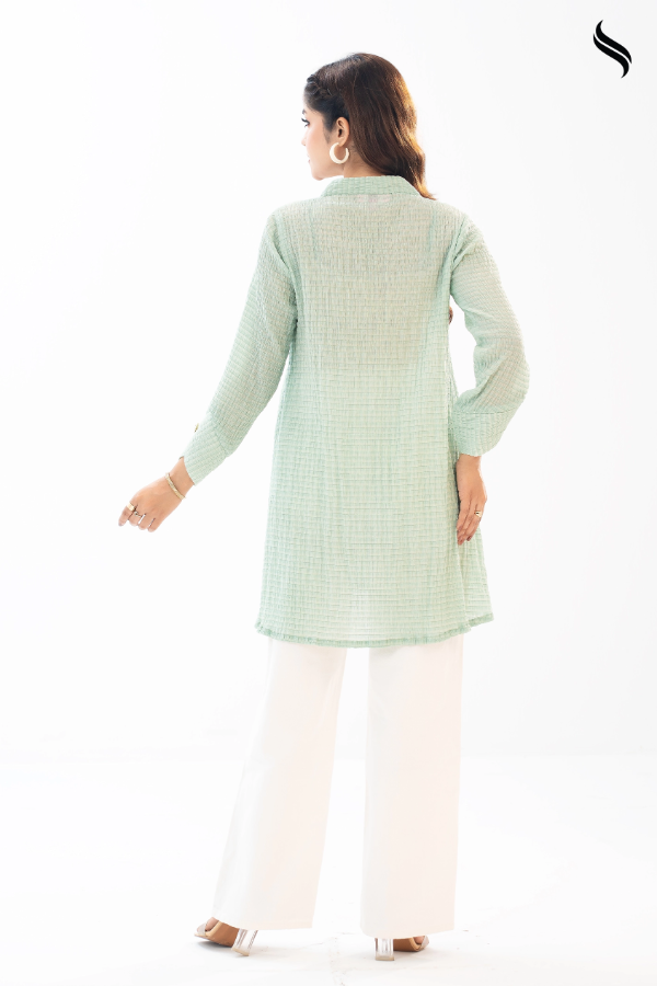 SEESHELL Women's Top Scrunched Silk Bead Detail Mint White (Mint Color) 04