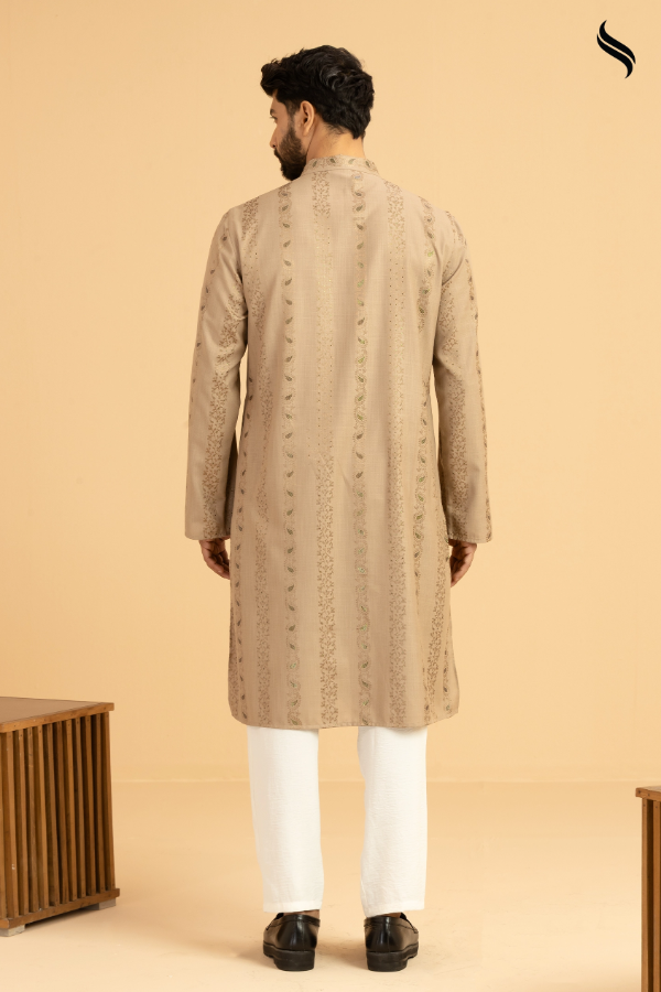 Mocha Brown Embossed Cotton Panjabi (Mocha Brown Color) 03