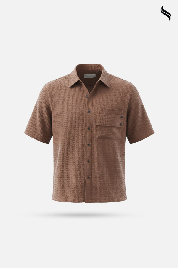 SEESHELL Men's Shirt Short Sleeve Soft Cotton Mocha (Mocha Color) 03