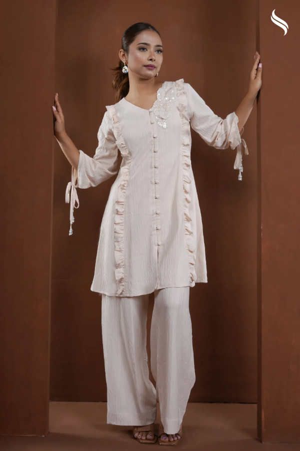 Monochromatic two piece set with frill panels