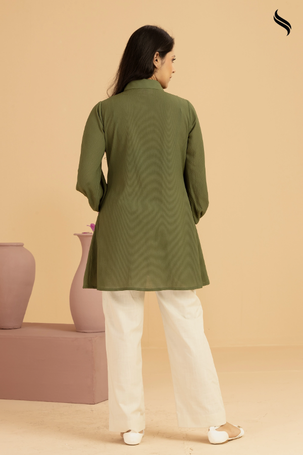 SEESHELL Women's Top Blended Silk Lace Applique Moss Green (Moss Green Color) 03