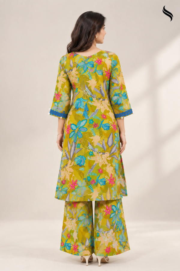 SEESHELL Women's Printed 2pcs Set Luxury Cotton (Lime Green Color) 02