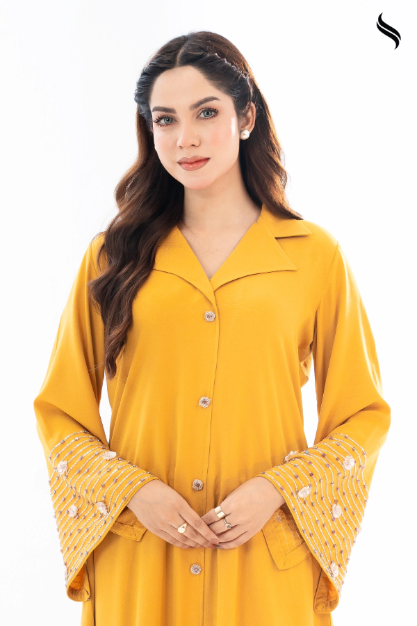SEESHELL Women's Two Piece Silk Karchupi Mustard Yellow (Yellow Color) 02