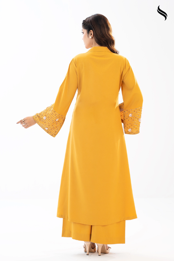 SEESHELL Women's Two Piece Silk Karchupi Mustard Yellow (Yellow Color) 03