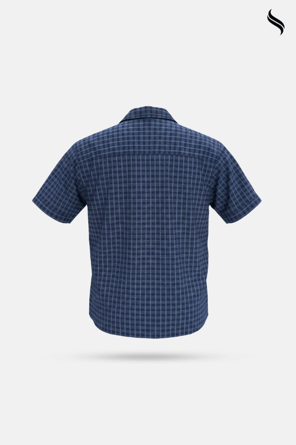 SEESHELL Men's Cuban Collar Shirt Remi Cotton Check Navy (Navy Color) 04