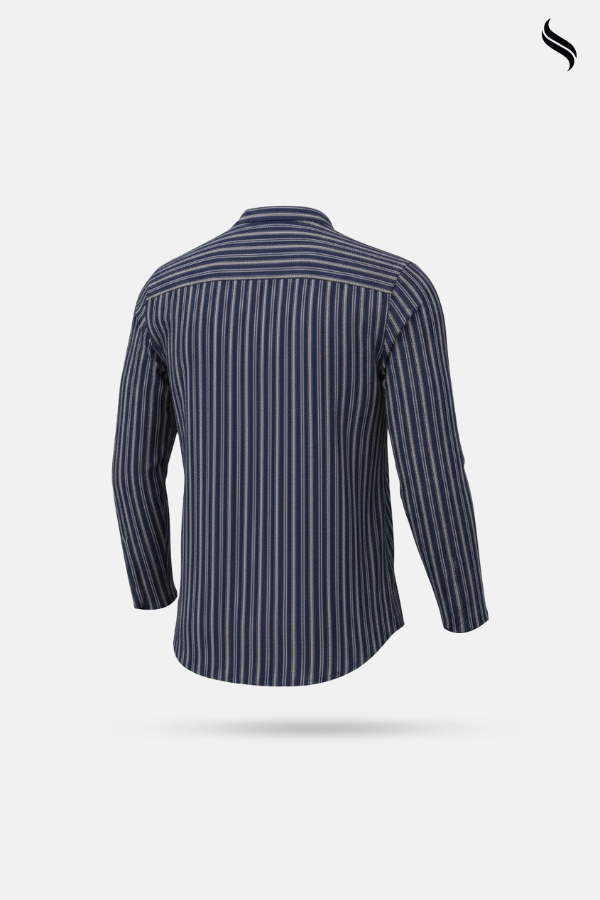 SEESHELL Men's Band Collar Shirt Remi Cotton Navy Blue (Navy blue Color) 04