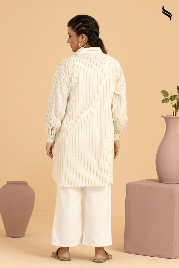 SEESHELL Women's Patterned Shirt Viscose Pearl Off White (Off white Color) 03