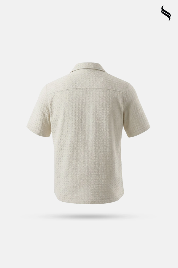 SEESHELL Men's Cuban Shirt Woven Cotton Texture Off White (Off-white Color) 04