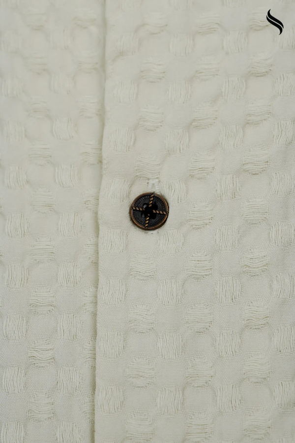 SEESHELL Men's Cuban Shirt Woven Cotton Texture Off White (Off-white Color) 05