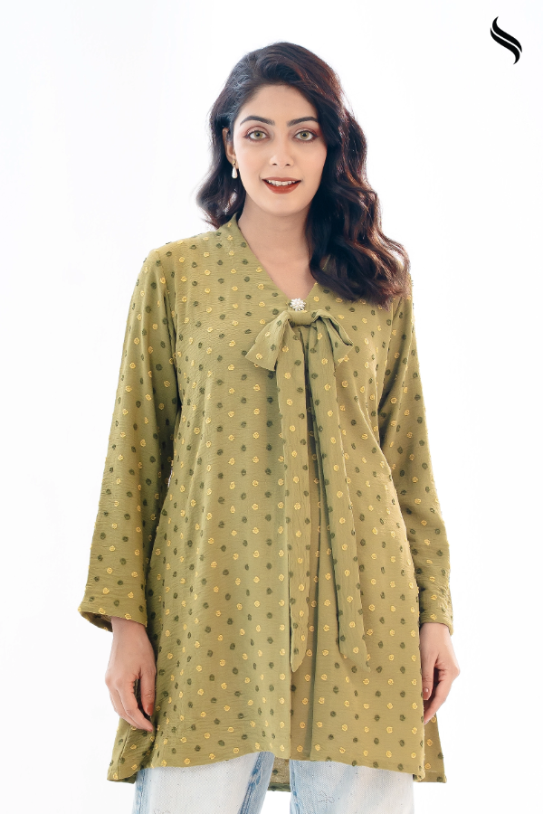 Olive Embossed polka dot bow top (Olive Color) 02