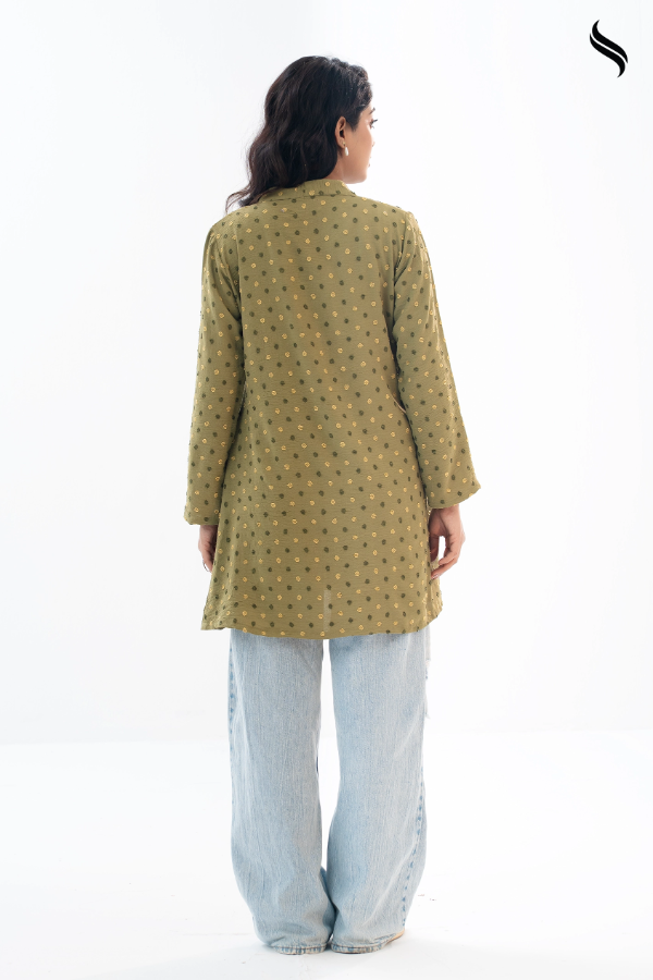 Olive Embossed polka dot bow top (Olive Color) 03