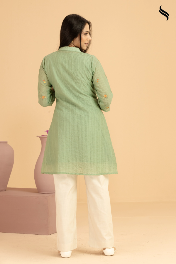 Olive embroidery work Semi casual one piece dress (Olive Color) 03