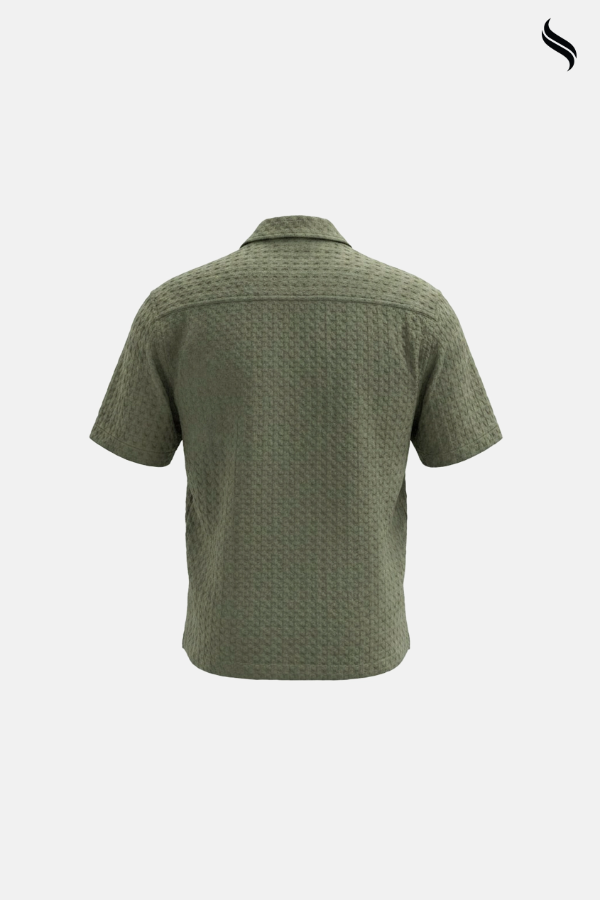 SEESHELL Men's Cuban Shirt Woven Cotton Embossed Olive (Olive Color) 04