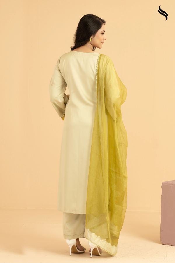 SEESHELL Women's Three Piece Dubai Silk Muslin Olive Green (Olive green Color) 03