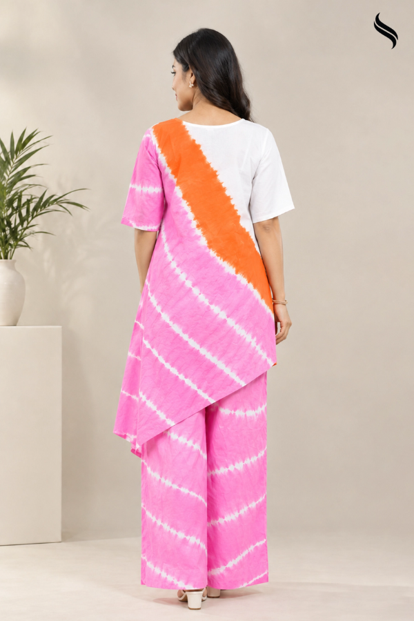 SEESHELL Women's Two Piece Tie Dye Cotton Relaxed Orange Pink (Orange- pink tie dye Color) 03