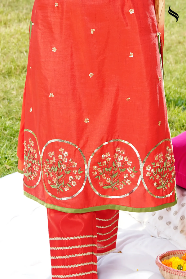 Orange-red Three Piece Set With Zardousi Work (Red Color) 03