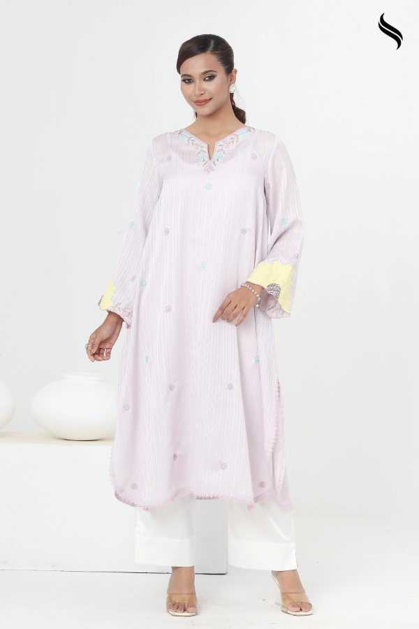SEESHELL Women's Two Piece Silk Karchupi Pale Lilac