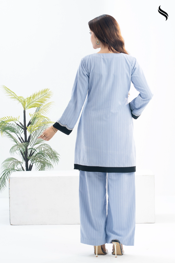SEESHELL Women's Co Ord Corduroy Cotton Embroidery Pale Blue (Pale Blue Color) 04