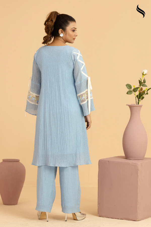 SEESHELL Women's Two Piece Applique Embroidery Pale Blue (Pale Blue Color) 03