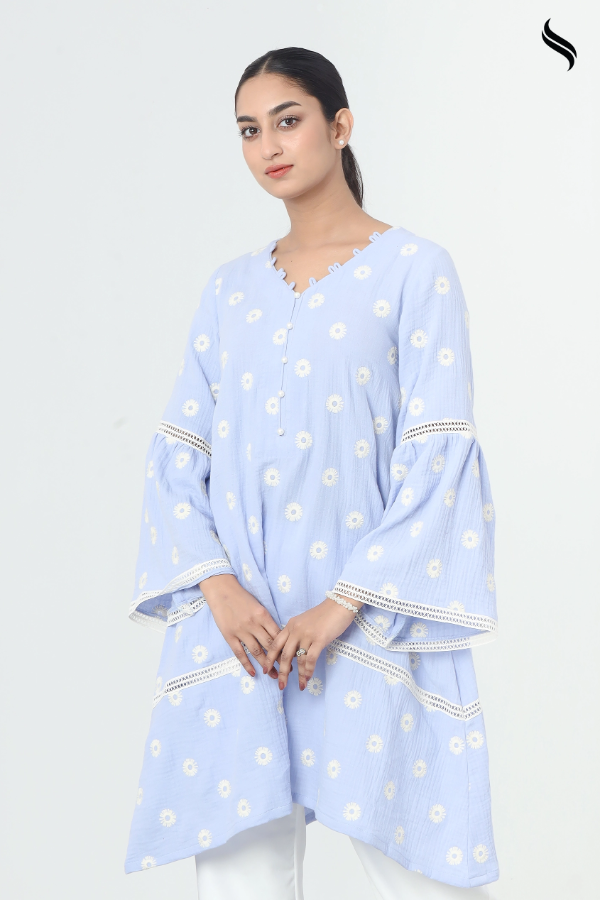 SEESHELL Women's Two Piece Cotton Lace Trim Pale Blue (Pale Blue Color) 02