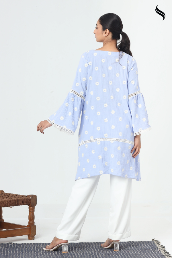 SEESHELL Women's Two Piece Cotton Lace Trim Pale Blue (Pale Blue Color) 03