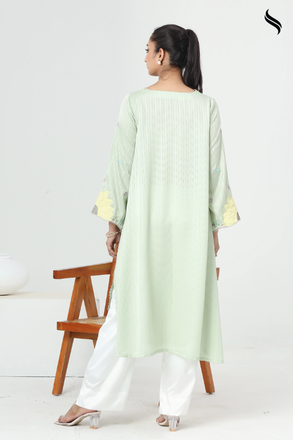 SEESHELL Women's Two Piece Silk Applique Beadwork Pale Green (Pale green Color) 03