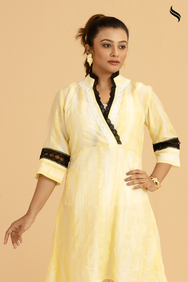 SEESHELL Women's Co-Ords Blended Cotton Lace Pale Yellow (Pale Yellow Color) 02