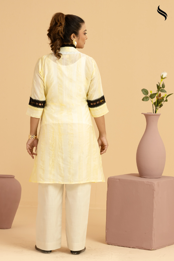 SEESHELL Women's Co-Ords Blended Cotton Lace Pale Yellow (Pale Yellow Color) 03