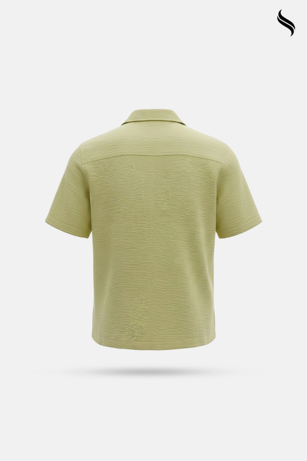SEESHELL Men's Cuban Shirt Crinkle Cotton Pale Yellow (Pale Yellow Color) 04