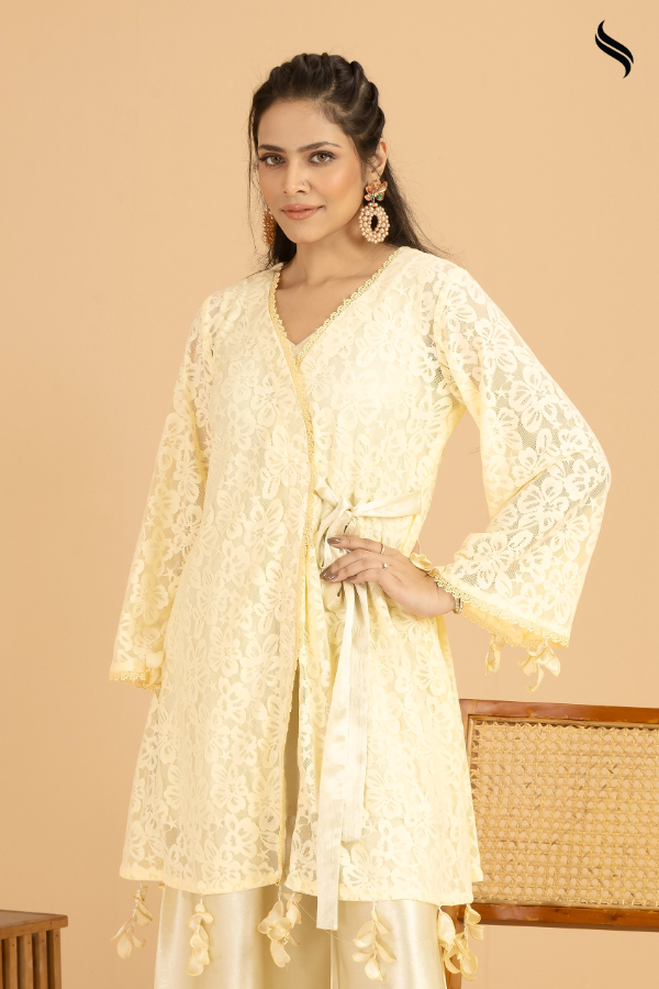 SEESHELL Women's Two Piece Mesh Crystal Embellishment Pale Yellow (Pale Yellow Color) 02