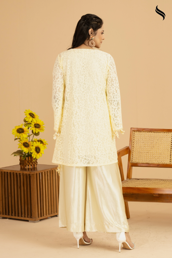 SEESHELL Women's Two Piece Mesh Crystal Embellishment Pale Yellow (Pale Yellow Color) 03