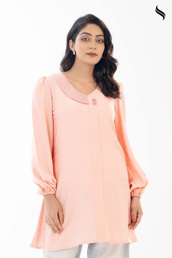 Peach Blended fabric  embroidery top (Peach Color) 02