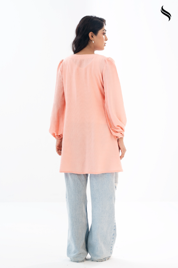 Peach Blended fabric  embroidery top (Peach Color) 03