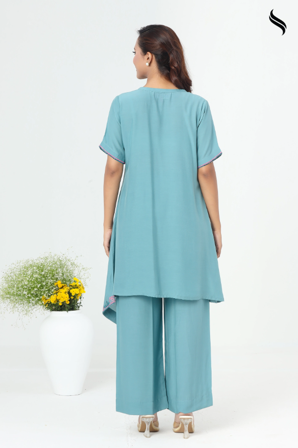 SEESHELL Women's Co-Ords Cotton Embroidery Pale Turquoise (Pine Green Color) 03