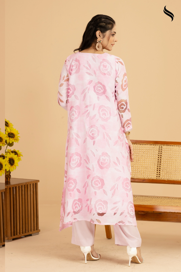 SEESHELL Women's Two Piece Georgette Floral Zardosi Pink (Pink Color) 03
