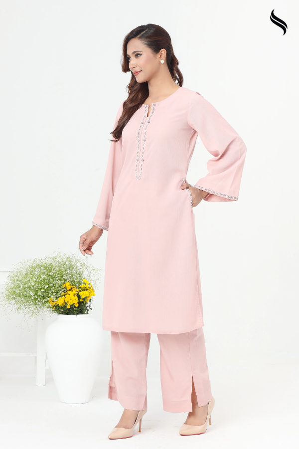 Pink lemonade  Tambour work Semi Casual two pcs dress (Pink Lemonade Color) 02