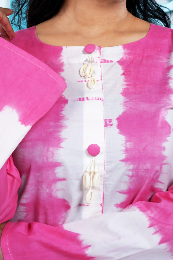 SEESHELL Women's Co Ord Cotton Tie Dye Shirt Style Pink (Pink tie dye Color) 02