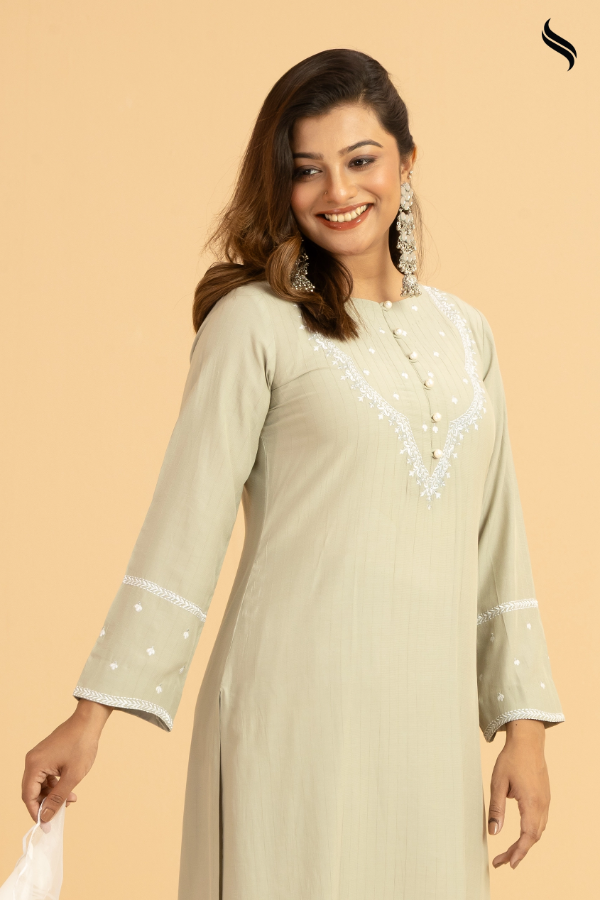 SEESHELL Women's Three Piece Blended Silk Pistachio White (Pistachio and white Color) 02