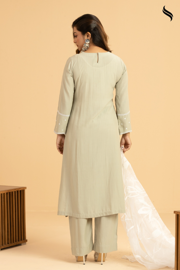 SEESHELL Women's Three Piece Blended Silk Pistachio White (Pistachio and white Color) 03
