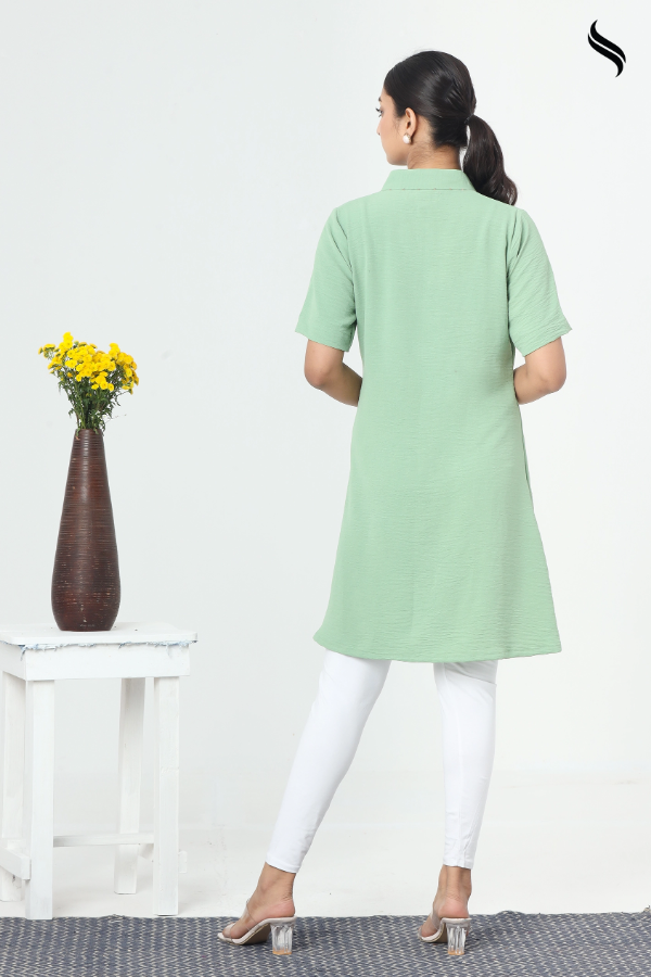 SEESHELL Women's Top Silk Floral Karchupi Pistachio Green (Pistachio green Color) 03