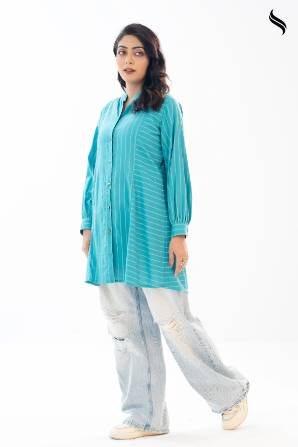 Plum Striped Blended fabric top (Bright Teal Color) 01