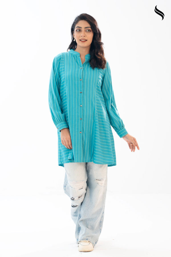 Plum Striped Blended fabric top (Bright Teal Color) 02