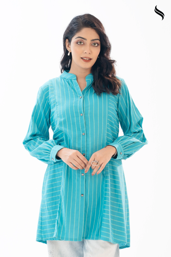 Plum Striped Blended fabric top (Bright Teal Color) 03