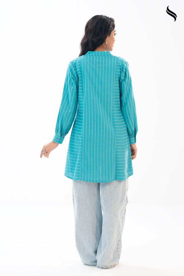Plum Striped Blended fabric top (Bright Teal Color) 04