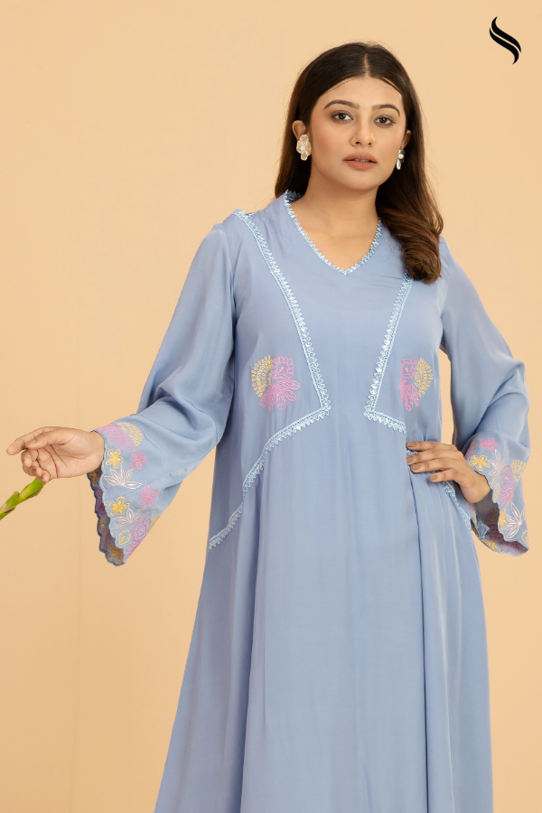 SEESHELL Women's Two Piece Silk Embroidery Powder Blue (Powder blue Color) 02